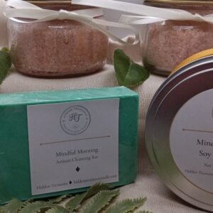 Zen Garden Mindful Morning Gift Set — candle, soap, bath salts and sugar scrub by Hidden Treasures